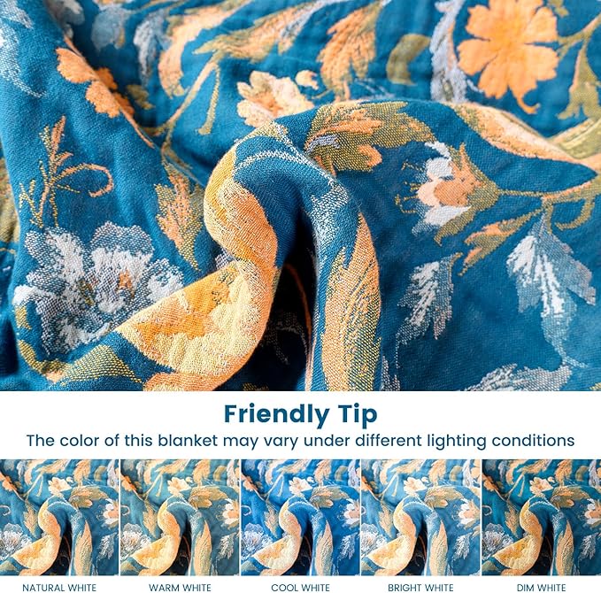 Boho Throw Blanket 60"x80" 100% Cotton Floral Twin Size Bed Blanket with Flower Bird,Reversible Soft Breathable Lightweight Spring Decorative Blankets with Fringe for Couch Sofa Decor All Season