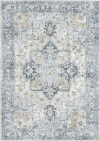 GENIMO 8x10 Area Rugs for Living Room, Machine Washable Non Slip Vintage Rugs, Low Pile Lightweigt Chenille Print Indoor Rug for Bedroom, Dining Room, Home Office, Blue
