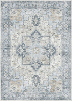 GENIMO 3x5 Area Rugs for Living Room, Machine Washable Rug, Non Slip Vintage Rugs, Low Pile Lightweight Chenille Print Rug for Bedroom, Dining Room, Home Office, Blue