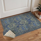 GENIMO Washable Small Reversible Rug 2x3, Low-Pile Non-Slip Kitchen Mat, Small Entryway Rug for Front Door Entrance, Hallway, Bathroom, Vintage Boho Floral Indoor Decor, Beige/Navy