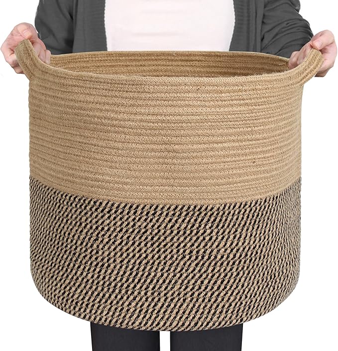 Large Wicker Storage Basket, 16" x 14" Woven Baskets for Storage, Blanket Storage for Living Room, Big Round Wicker Bin for Laundry, Pillows, Towels, Shoes, Dog Kids Toy Box, Home Decor