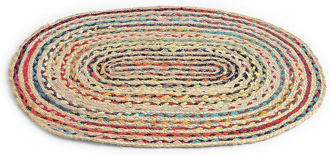 · REDEARTH · Jute Cotton Chindi Area Rug - 2'x3' Oval Rug, Handwoven, Non-Shedding, Soft & Durable – Multi Tones for Home Décor in Living Room, Dining Room, Bedroom, Set of 2