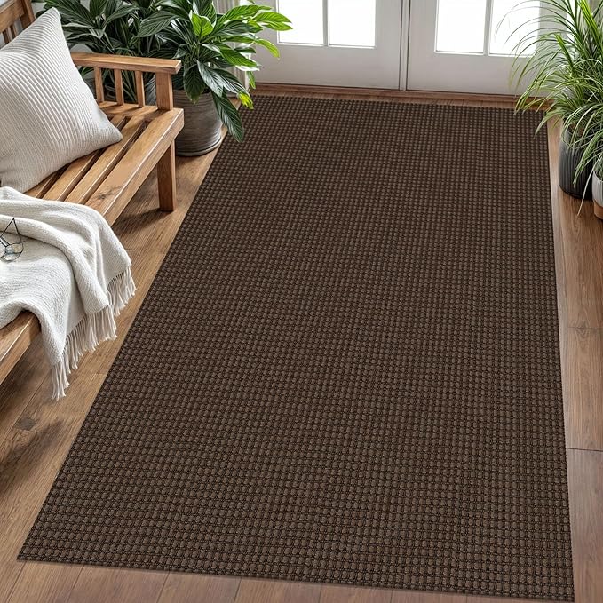 KOZYFLY Washable Area Rug 4x6 ft Non Slip Rubber Backed Living Room Rugs Braided Woven Cotton Kitchen Rugs Indoor Entryway Rug Floor Carpet for Dining Living Room Bedroom, Reddish Brown/Coffee
