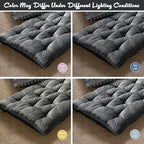 Intelligent Design Floor Pillow Lounger Luxurious Chenille Tufted, Piping Border, 3" Floor Lounger for Naps, Yoga, Games, Roll-Up & Travel-Friendly Sleeve Handle, Edelia, 27"W x 74"L x 3"H Charcoal