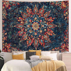 Accnicc Boho Floral Mandala Tapestry for Bedroom Hippie Bohemian Flower Wall Tapestry Aesthetic Small Stained Glass Red Blue Indian Tapestries Wall Hanging for Living Room Dorm Decor 60 x 44 Inch