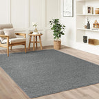 Faux Jute Non-Slip Area Rug, 6x9 Washable Pet-Friendly Floor Mat for Living Room, Bedroom, Entryway, Machine Woven Durable Scratch Resistant Carpet, Grey