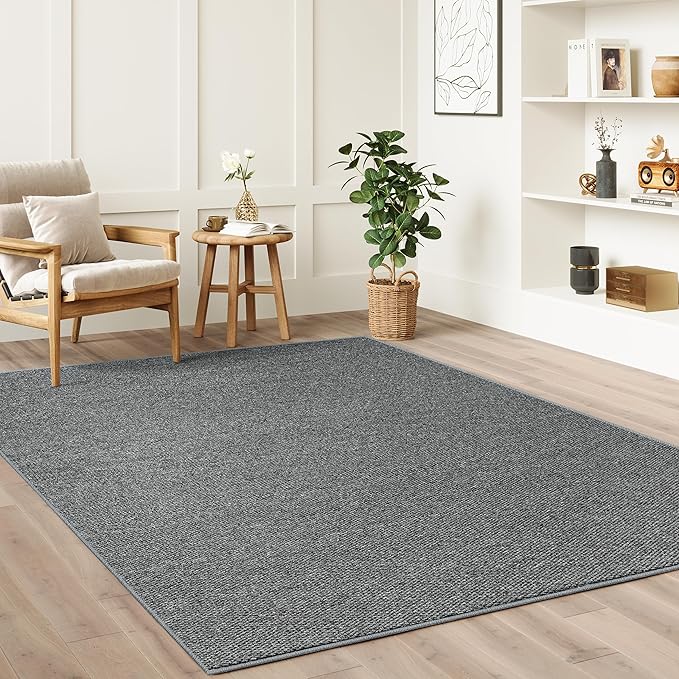 Faux Jute Non-Slip Area Rug, 9x12 Washable Pet-Friendly Floor Mat for Living Room, Bedroom, Entryway, Machine Woven Durable Scratch Resistant Carpet, Grey