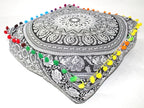 CRAFT KALA Black Elephant Flower Large Hippie Mandala Meditation Floor Ottoman Pillow Cushion Pouf Cover Square Poufs Bohemian Floor Cushion Case Outdoor Fireplace Living Room Decor Cover 18" Square