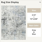 6x9 Abstract Area Rugs for Living Room 6 x 9 Washable Non Slip Low Pile Gray Rugs for Bedroom Dining Room Foldable Thin Gray Blue