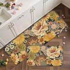 Boho Floral Kitchen Mats for Floor 2PCS Anti Fatigue Mats for Kitchen Floor Cushioned Non Slip Waterproof Memory Foam PVC Kitchen Rugs Set for Sink,Office,Laundry 17.3"x28"+17.3"x47"