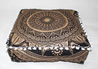 CRAFT KALA 16" Square Large Hippie Mandala Meditation Floor Ottoman Pillow Cushion Pouf Cover Square Poufs Bohemian Circle Floor Cushion Case Outdoor Fireplace Yoga Living Room Decor Cover Black Gold
