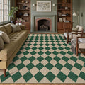 8x10 Checkered Easy Jute Area Rug for Living Room Large Checkerboard Washable Indoor Outdoor Carpet Farmhouse Patio Office Mat Geometric Non Slip Green Carpet for Backyard Dining Room