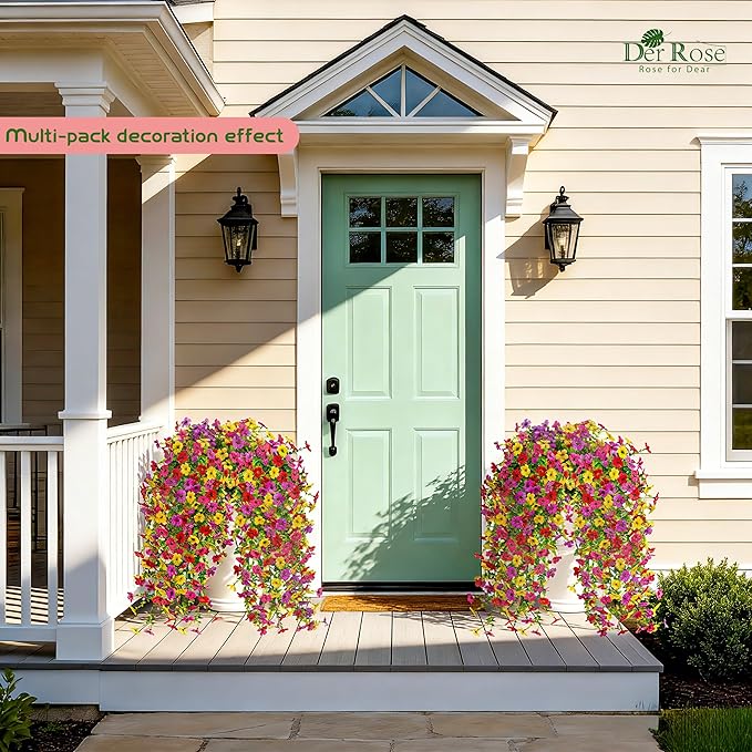 Der Rose UV Resistant Artificial Hanging Flowers for Outdoors, 8Pcs Silk Fake Dasiy Faux Hanging Flowers for Outdoor Planter Porch Balcony Yard Decor