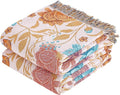 Boho Throw Blanket, 100% Organic Cotton Breathable Ultra Soft 60" x 80" Bed Quilt Throw - All Season Floral Rustic Farmhouse Decor Luxury Reversible Blanket for Sofa Couch Chair and Gift