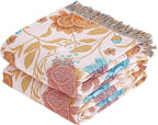 Boho Throw Blanket, 100% Organic Cotton Breathable Ultra Soft 60" x 80" Bed Quilt Throw - All Season Floral Rustic Farmhouse Decor Luxury Reversible Blanket for Sofa Couch Chair and Gift