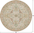 Beige 6ft Round Rug for Living Room - Floral Circle Area Rug for Bedroom Kids Room, Home Office, Washable Low Pile Non Slip, Vintage Beige Taupe Botanical & Bird Pattern, Boho Indoor Décor