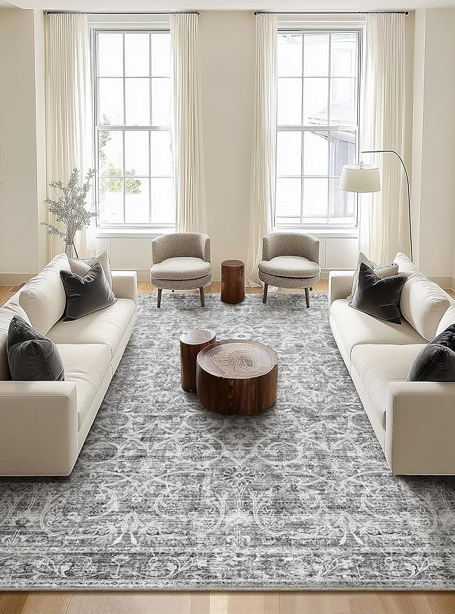 Washable Rugs for Living Room: 10x14 Area Rugs for Bedroom Ultral Soft Non-Slip Stain Resistant Vintage Boho Large Carpet for High-Traffic Dining Room - Farmhouse Decor