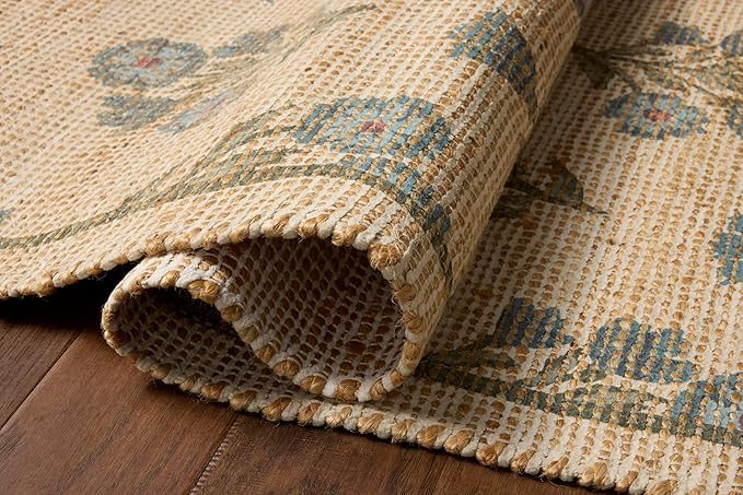 Loloi Chris Loves Julia Rue Collection RUE-04 Moss/Blue 9'-3" x 13' Area Rug Jute Neutral Floral Living Room Bedroom Rug