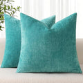 decorUhome Chenille Turquoise Spring Throw Pillow Covers 18x18 Inch Set of 2, Decorative Soft Couch Pillow Covers Solid Dyed Accent Farmhouse Neutral Square Pillow Cases for Sofa