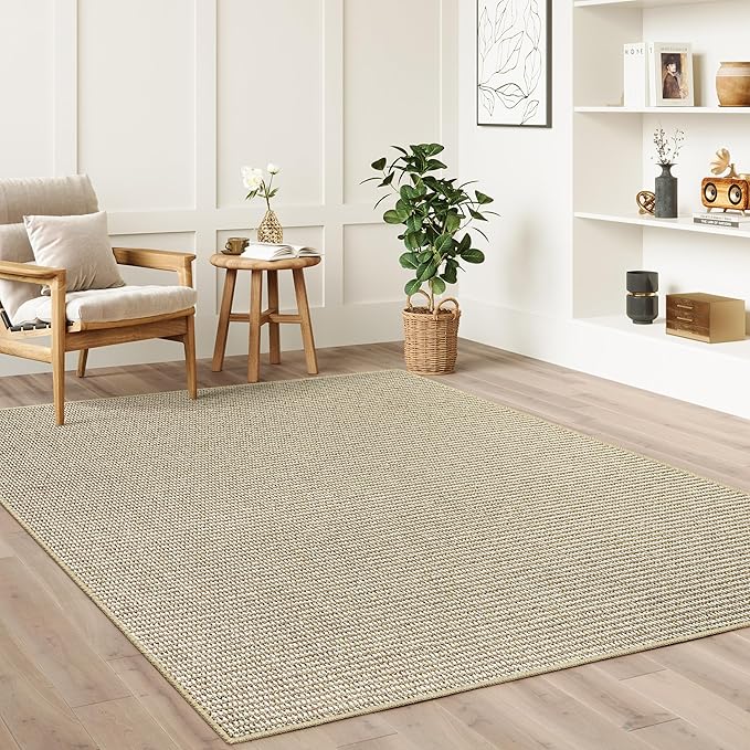 Faux Jute Non-Slip Area Rug, 2x3 Washable Pet-Friendly Floor Mat for Living Room, Bedroom, Entryway, Machine Woven Durable Scratch Resistant Carpet, Cream Beige/Brown