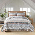 Boho Style King Quilt Set Mocha Brown Bohemian Floral Strip Quilt Beddding Set, Soft and Lightweight Bedspread for All Season, Oversize King Bed Coverlet with 2 Matching Pillow Shams (3 Pieces)