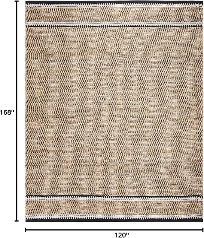 SAFAVIEH Natural Fiber Collection Area Rug - 10' x 14', Natural & Black, Handmade Farmhouse Boho Coastal Rustic Jute, Ideal for High Traffic Areas in Living Room, Bedroom (NF874B)