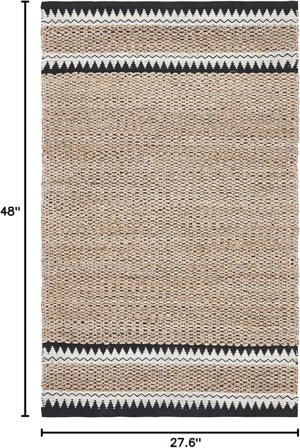 SAFAVIEH Natural Fiber Collection Accent Rug - 2'3" x 4', Natural & Black, Handmade Farmhouse Boho Coastal Rustic Jute, Ideal for High Traffic Areas in Entryway, Living Room, Bedroom (NF874B)