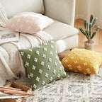 ANRODUO Pack of 2 Sage Green Floral Boho Decorative Throw Pillow Covers with Tufted Rhombic Jacquard for Room Decor Pillow Covers 18x18 Cute and Soft Pillowcase for Couch Sofa and Living Room Fall