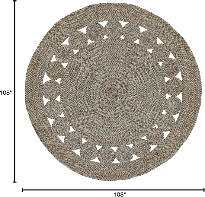 SAFAVIEH Area Rug 9' Round - Natural Fiber Collection - Large - Grey, Handmade Jute, Boho Farmhouse Braided Design (NF364C)