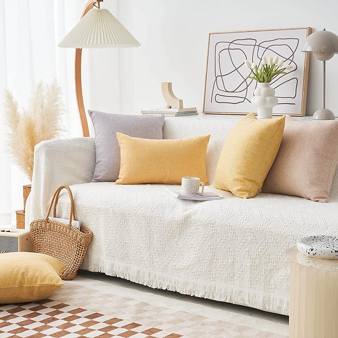 Home Brilliant Spring Pillow Covers 18x18 Yellow Farmhouse Pillow Covers Holiday Decorative Textured Linen Square Throw Pillows for Couch Sofa Bed Decor, 18 inch(45cm), Yellow