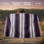 Hydration Nation Authentic Large Handwoven Mexican Blanket - Soft Yoga- Durable Serape- Lightweight Falsa, Beach, Camping, Picnic, Outdoor Blanket 70"x50" - Lavender Jade