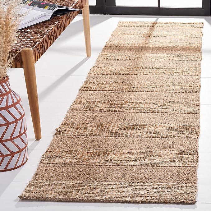 SAFAVIEH Natural Fiber Collection Runner Rug - 2'3" x 8', Taupe & Natural, Handmade Boho Farmhouse Rustic Jute & Cotton Jute, Ideal for High Traffic Areas in Living Room, Bedroom (NFB653E)