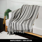 Chardin home - Black & Ivory Stockholm Stripe Cotton Throw Blanket - 50x60 | Farmhouse Large, Wearable, Breathable Throw | Boho Everyday Blanket for Couch, Bed, Sofa | Soft Lightweight Picnic Rug