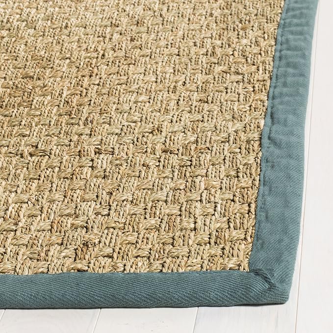 SAFAVIEH Area Rug 8x10 - Natural Fiber Collection - Large - Natural & Light Blue, Seagrass, Basketweave Pattern (NF114M)