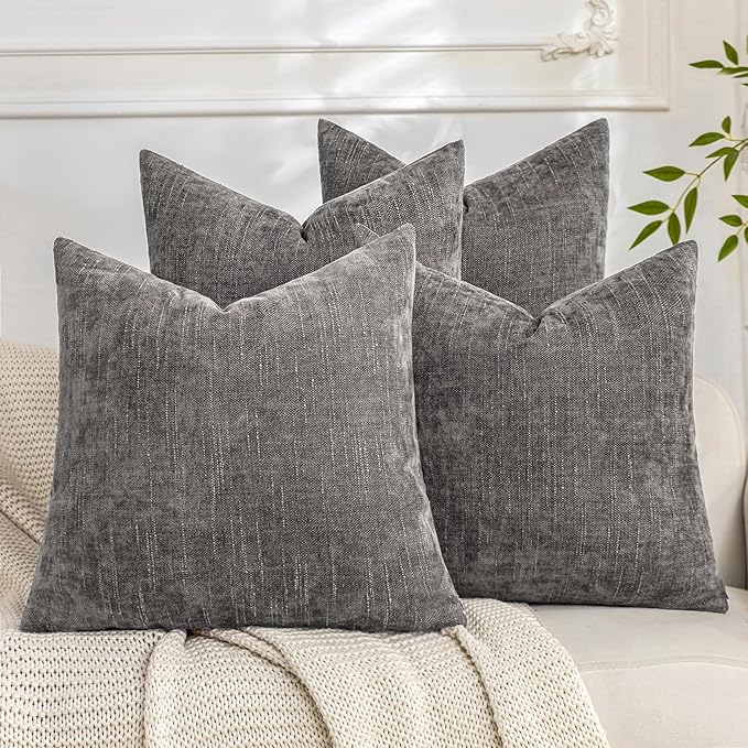Set of 4 Soft Textured Decorative Throw Pillow Covers 16x16 Inch Cozy Farmhouse Cushion Cover Square Accent Pillow Cases for Bed Couch Sofa Living Room, Grey