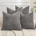 Set of 4 Soft Textured Decorative Throw Pillow Covers 16x16 Inch Cozy Farmhouse Cushion Cover Square Accent Pillow Cases for Bed Couch Sofa Living Room, Grey