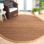 SAFAVIEH Natural Fiber Collection Area Rug - 7' Round, Natural, Handmade Farmhouse Fringe Jute, Ideal for High Traffic Areas in Living Room, Bedroom (NF731A)