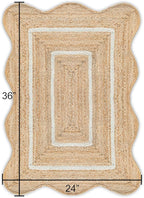 Wave Scalloped Natural Jute Rug Boho Jute Rug Entryway Runner Rug Farmhouse Scallop Rug, Off White (2'x3')