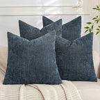Set of 4 Soft Textured Decorative Throw Pillow Covers 18x18 Inch Cozy Farmhouse Cushion Cover Square Accent Pillow Cases for Bed Couch Sofa Living Room, Grey Blue
