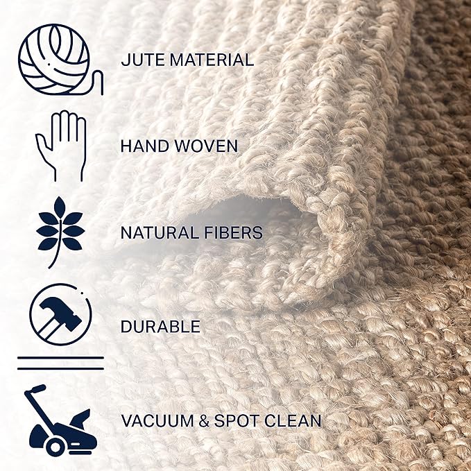 JONATHAN Y Pata Hand Woven Chunky Jute Natural 8x8 Square Indoor Area Rug, Bohemian, Rustic, Cottage, Easy-Cleaning for Living Room, Bedroom, Kitchen, Non-Shedding (NRF102A-8SQ)