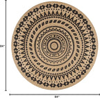 SAFAVIEH Natural Fiber Collection Area Rug - 7' Round, Black & Natural, Handmade Boho Mandala Braided Jute, Ideal for High Traffic Areas in Living Room, Bedroom (NF802K)