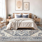 Washable Rug 8x10 Area Rugs: Boho Vintage Distressed Oriental Medallion Neutral Thin Large Rug Carpet for Living Room Bedroom Dining Room Home Office Decor - Blue