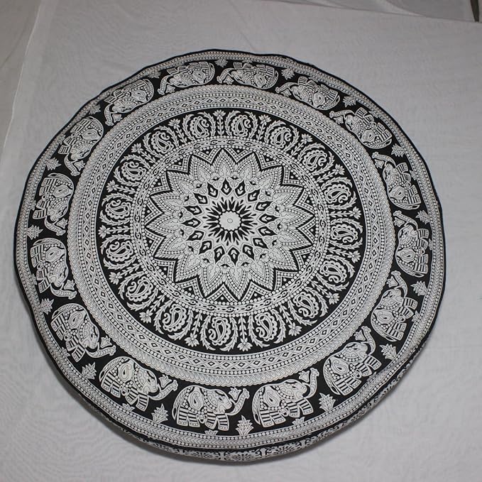Indian Mandala Large Pillow Cover Decorative Indian Mandala Pillow Sham Indian Bohemian Ottoman Poufs Pom Pom Pillow Cases Outdoor Cushion Cover Yoga Mat Cotton Pet Dog Bed