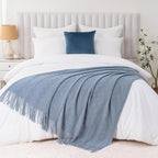 BATTILO HOME Bluish Grey Throw Blanket for Couch, Soft Knit Throws with Tassels for Home Decor, Blue Blankets and Throws for Bed Sofa, 50"x60"