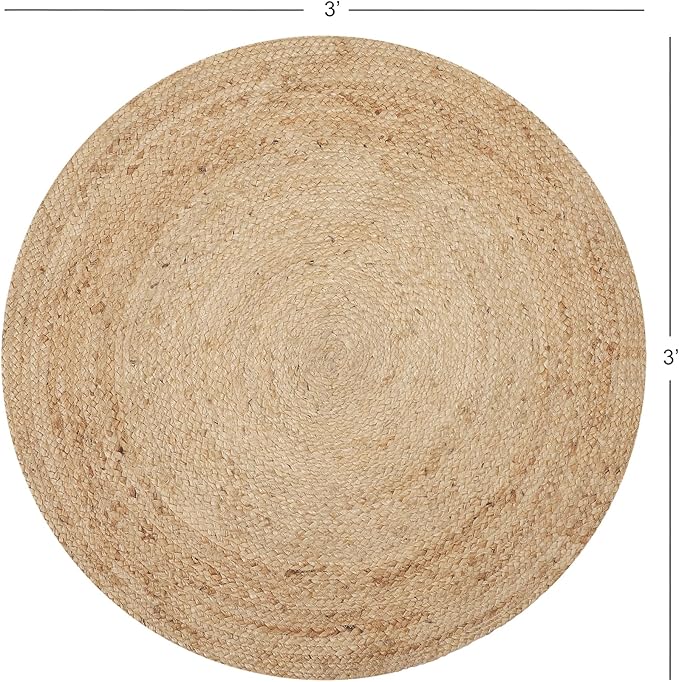 · REDEARTH · Round Area Rug - 3 Feet Braided Natural Jute with Non-Skid Backing - Handwoven Boho Rug for Bedroom, Kitchen, Living Room - Farmhouse Aesthetic Home Decor - Durable Handmade Rug, Set of 2