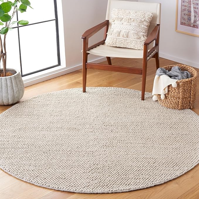 SAFAVIEH Natura Collection Area Rug - 4' Round, Grey & Ivory, Handmade Wool Blend, Textured Design, Ideal for Living Room, Bedroom, Dining Space (NAT425F)