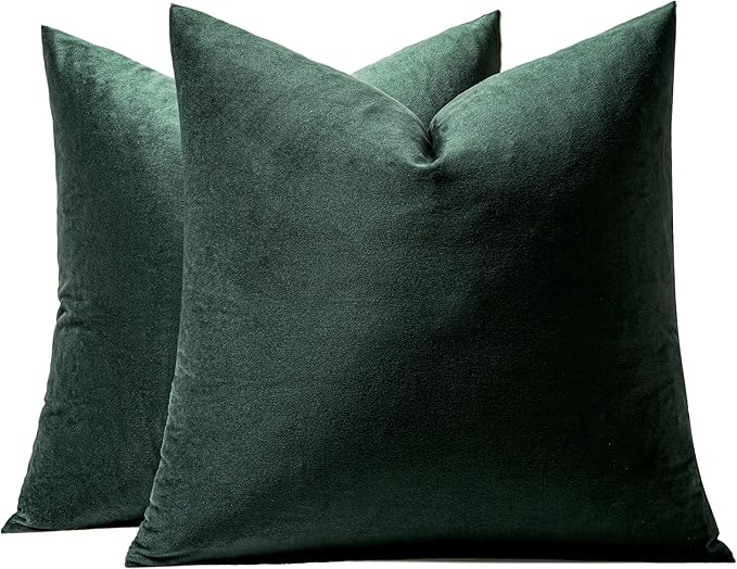MIULEE Pack of 2 Velvet Pillow Covers Decorative Lumbar Rectangle Pillowcase Soft Solid Cushion Case for Sofa Couch Bedroom Car 12x12 Inch Army Green