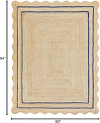 Wave Scalloped Natural Jute Runner Boho Jute Entryway Farmhouse Scallop Rug, Navy (5'x7')