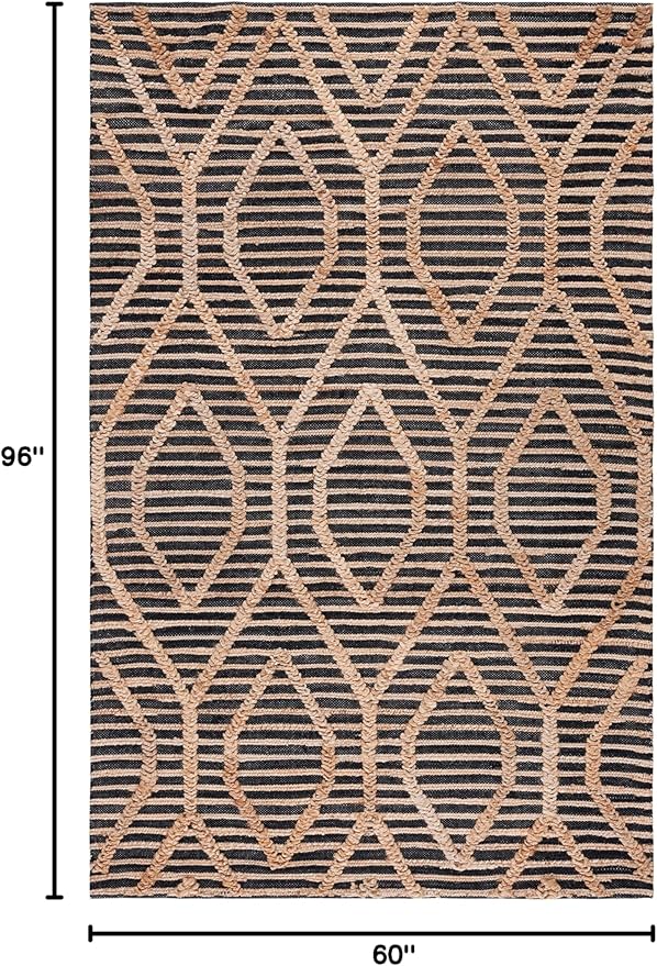 SAFAVIEH Natural Fiber Collection Area Rug - 5' x 8', Black & Natural, Flat Weave Farmhouse Geometric Jute Design, Ideal for High Traffic Areas in Living Room, Bedroom (NF378Z)