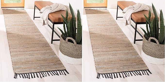 Safavieh Vintage Leather Collection Accent Rug - 2' x 3', Beige, Handmade Boho Fringe Leather & Jute, Ideal for High Traffic Areas in Entryway, Living Room, Bedroom (VTL203B) (Pack of 2)